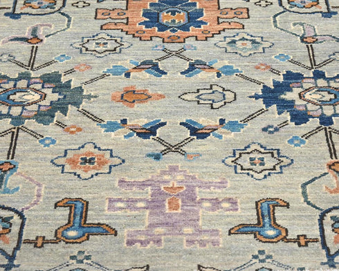 12 Ft Silver Gray Aryana Afghan Hand Knotted Veg Dye Wool Runner Rug